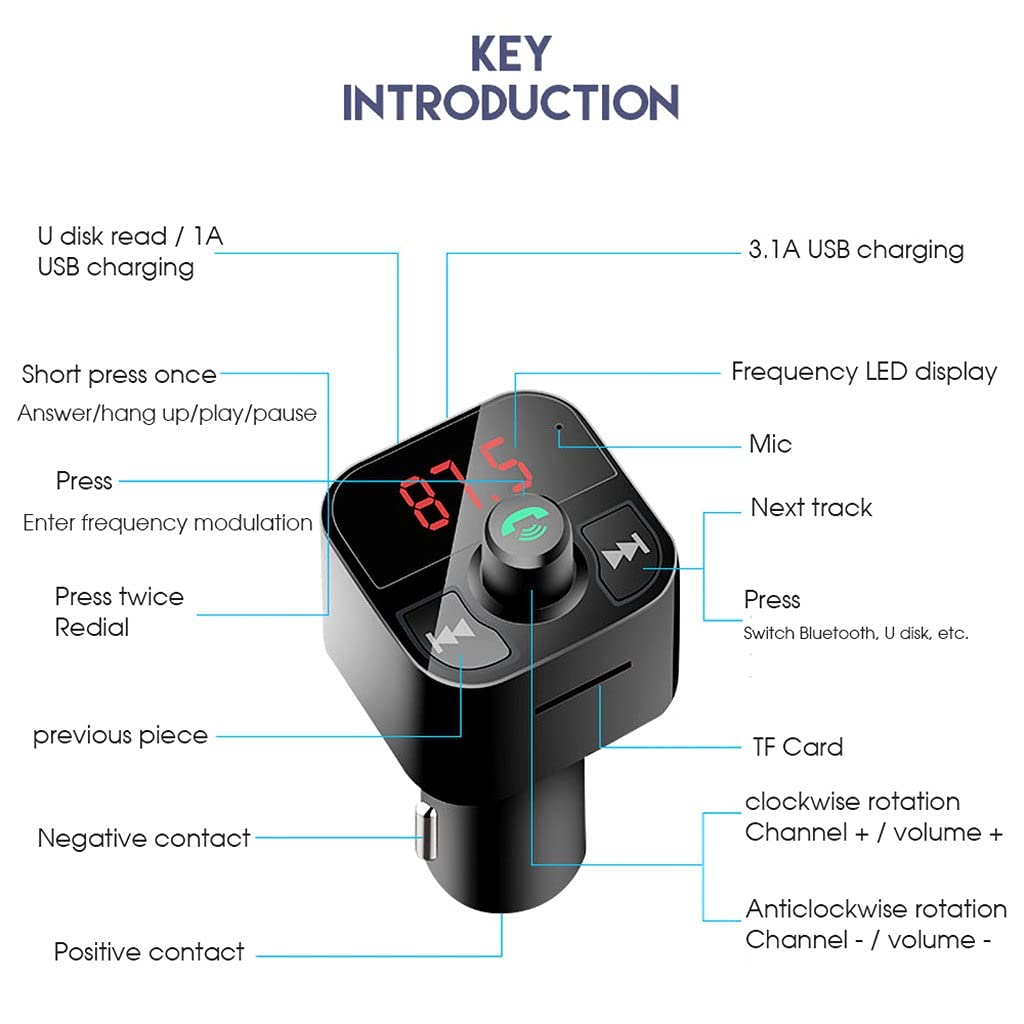Bluetooth FM Audio Transmitter with USB and Card Playback