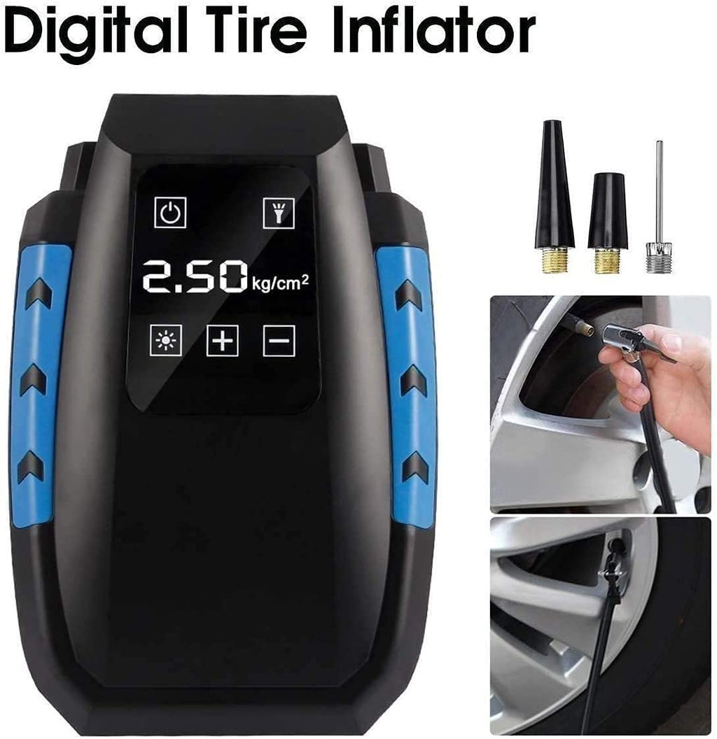 Digital Tire Inflator with Preset Pressure and LED Light