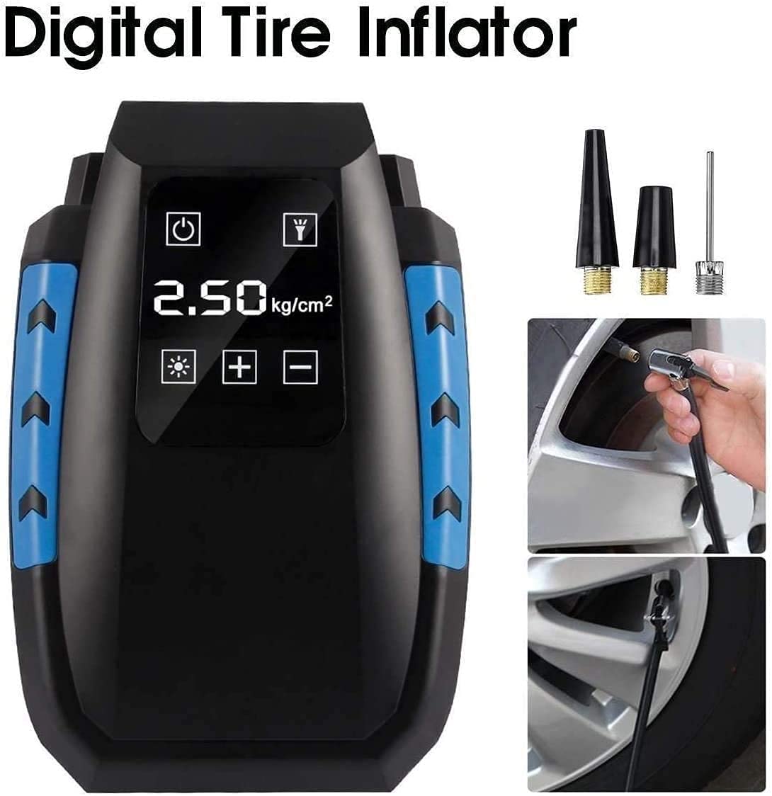 Digital Tire Inflator with Preset Pressure and LED Light