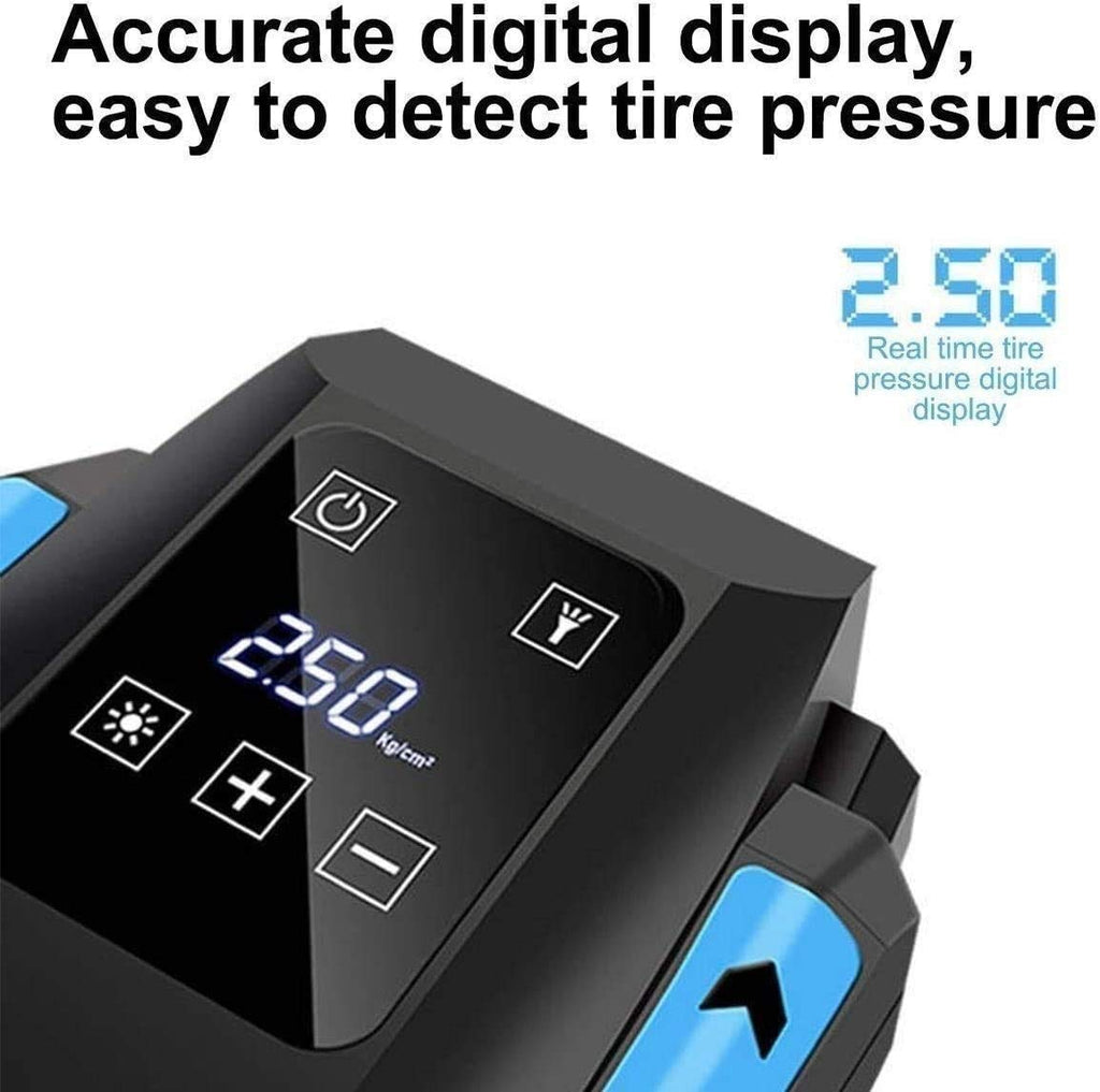 Digital Tire Inflator with Preset Pressure and LED Light