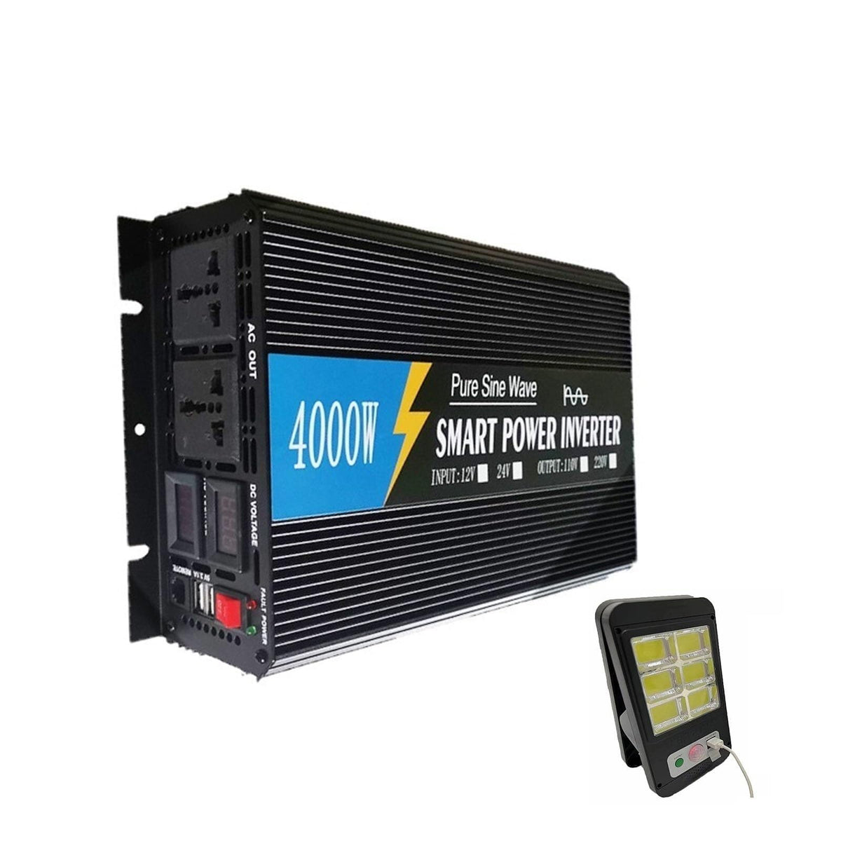 Pure-Sine-Wave Inverter with Battery Cables and Display