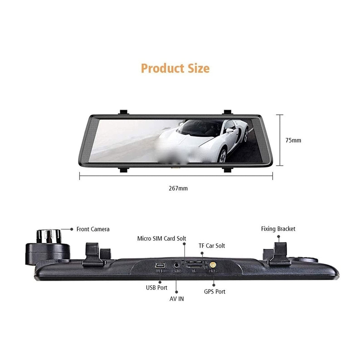 Ten-Inch Mirror Dash Camera with Adjustable Lens