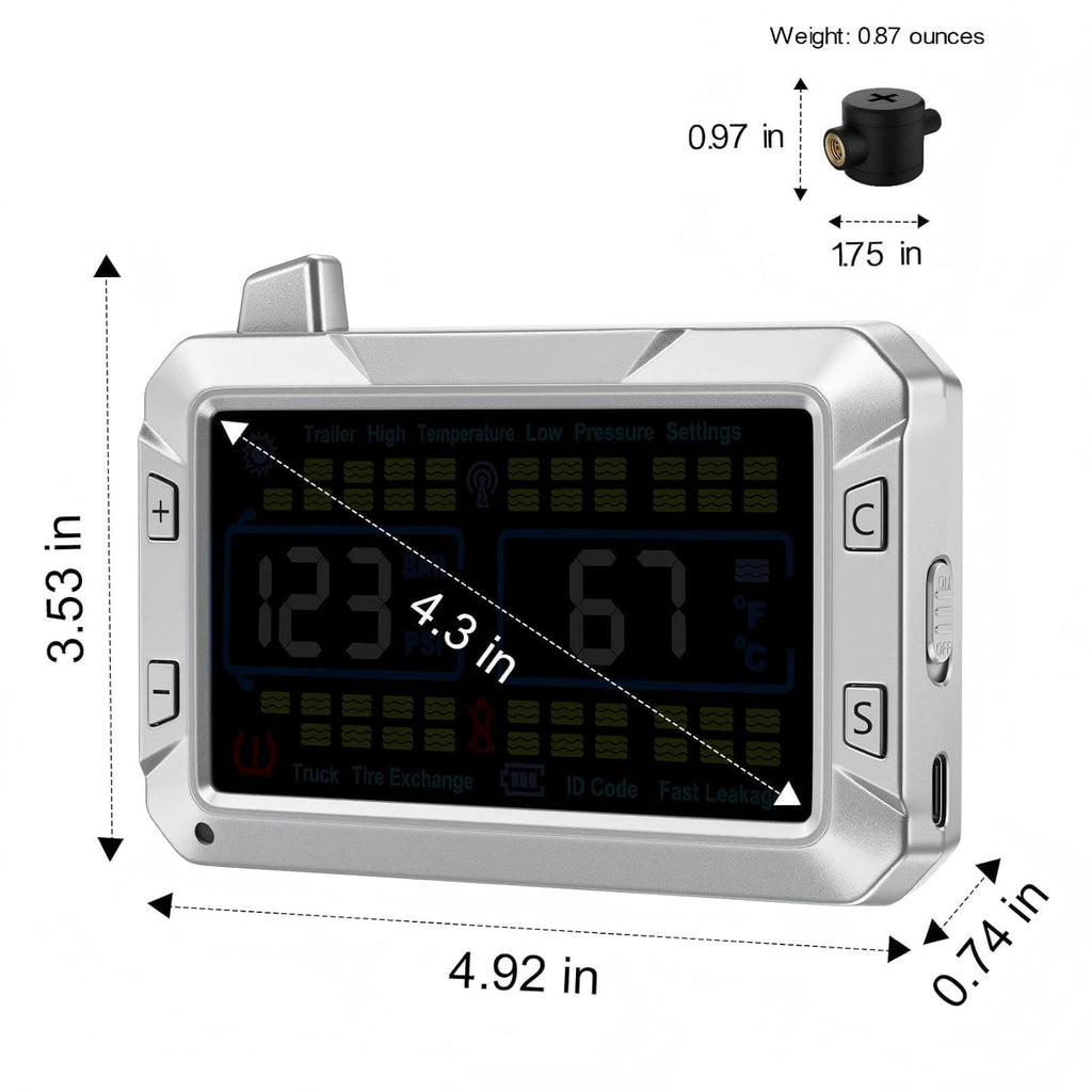 RV Tire Pressure Monitor with Flow-Through Sensor Options