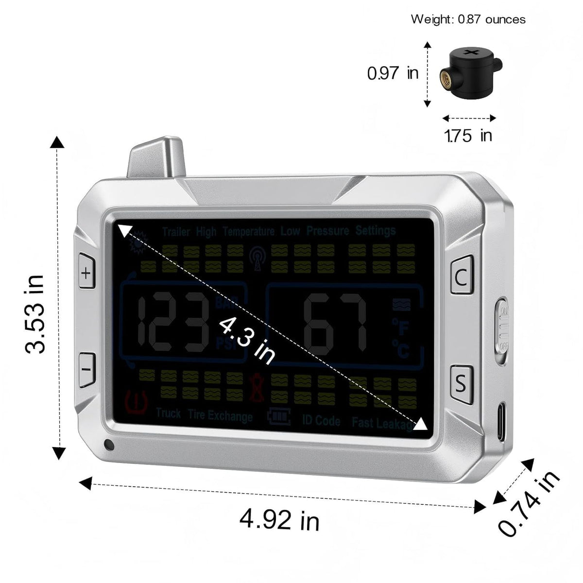 RV Tire Pressure Monitor with Flow-Through Sensor Options