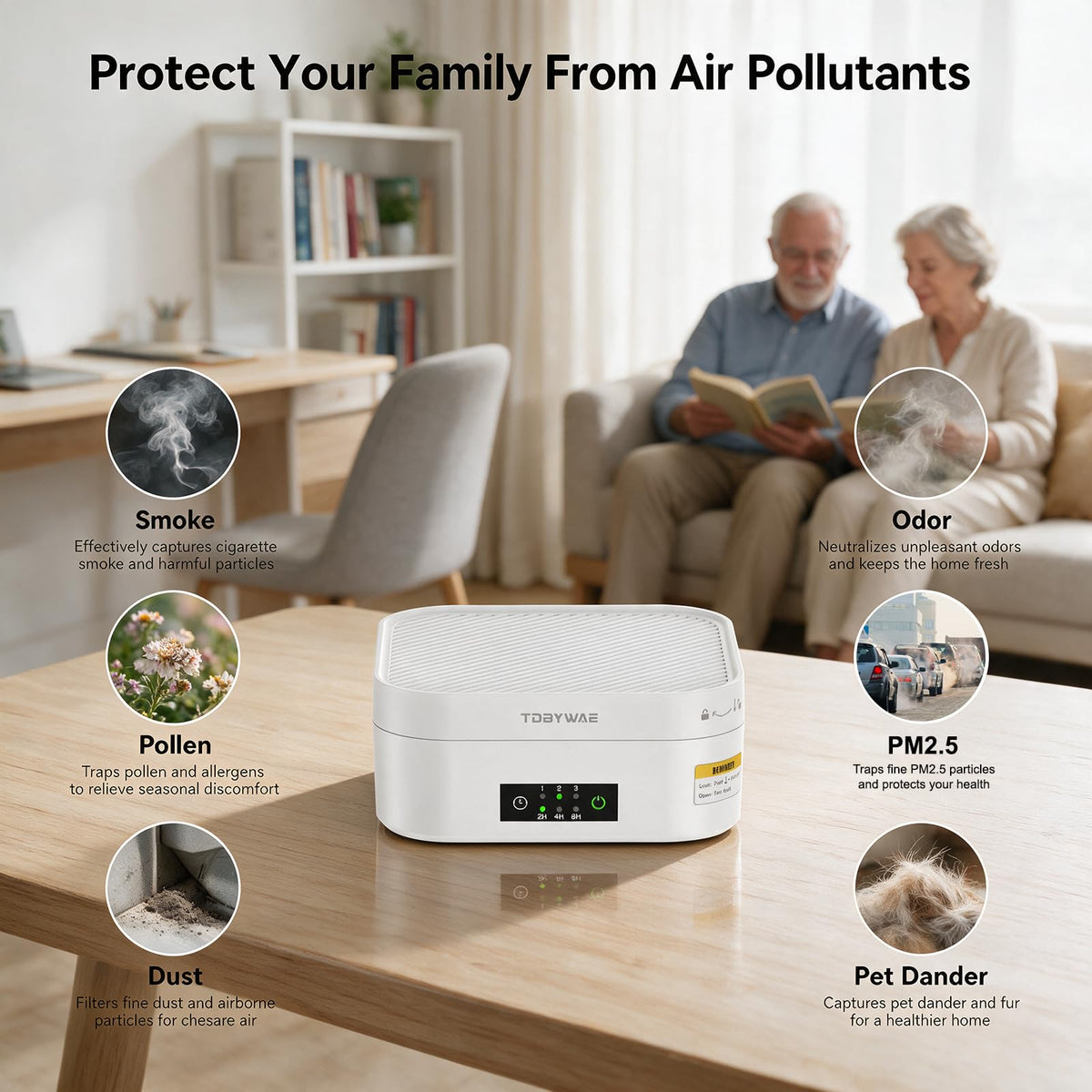 Compact Air Purifier with Type-C Power and Timer