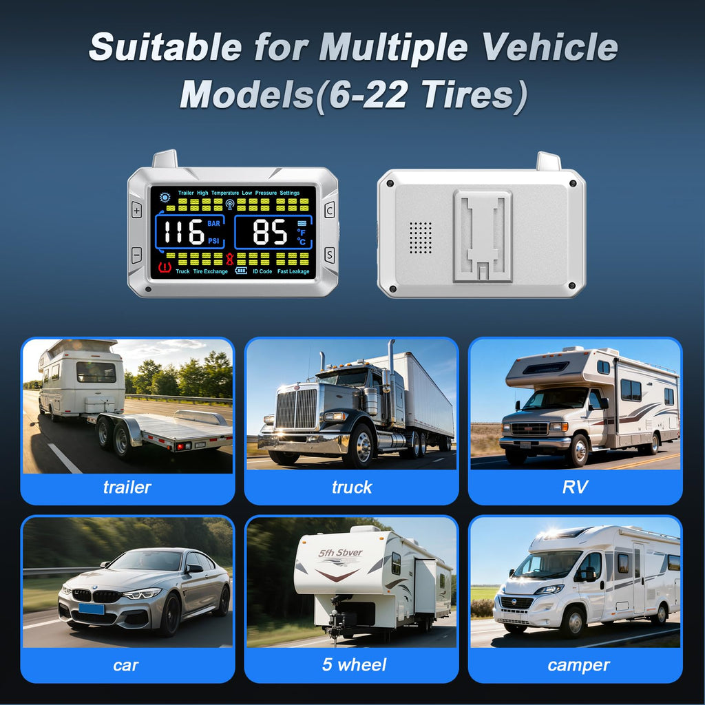 RV Tire Pressure Monitor with Flow-Through Sensor Options
