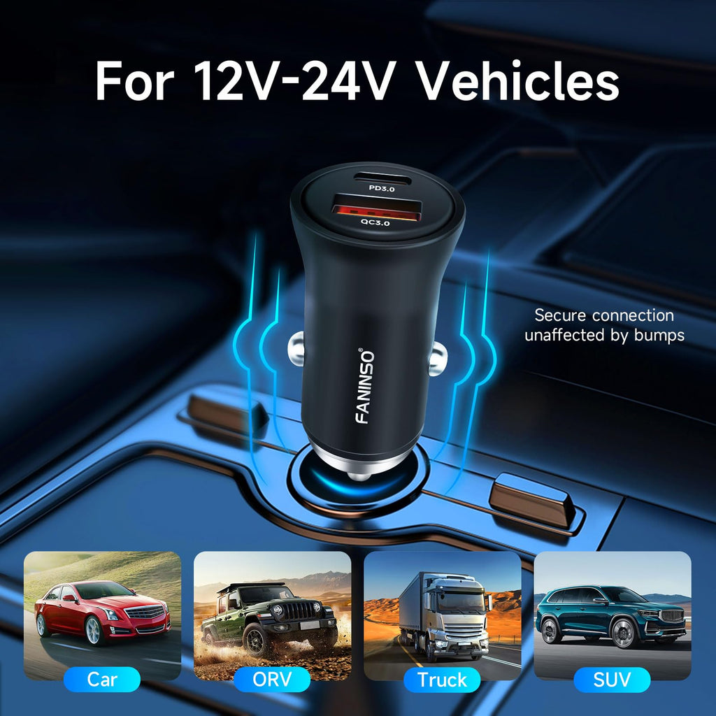 Dual-Port USB-C and USB-A Car Charger