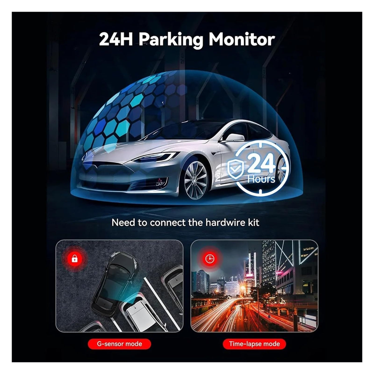 Front and Rear Dash Camera with Wi-Fi and Three-Inch Screen