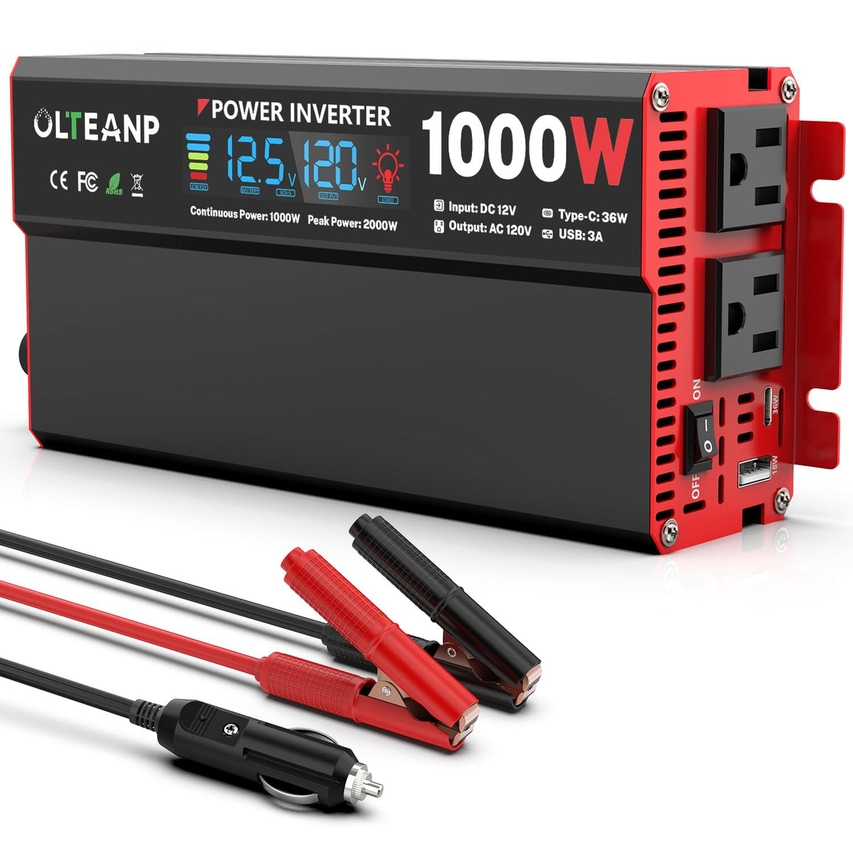 12V Car Inverter with LCD and USB Charging Ports