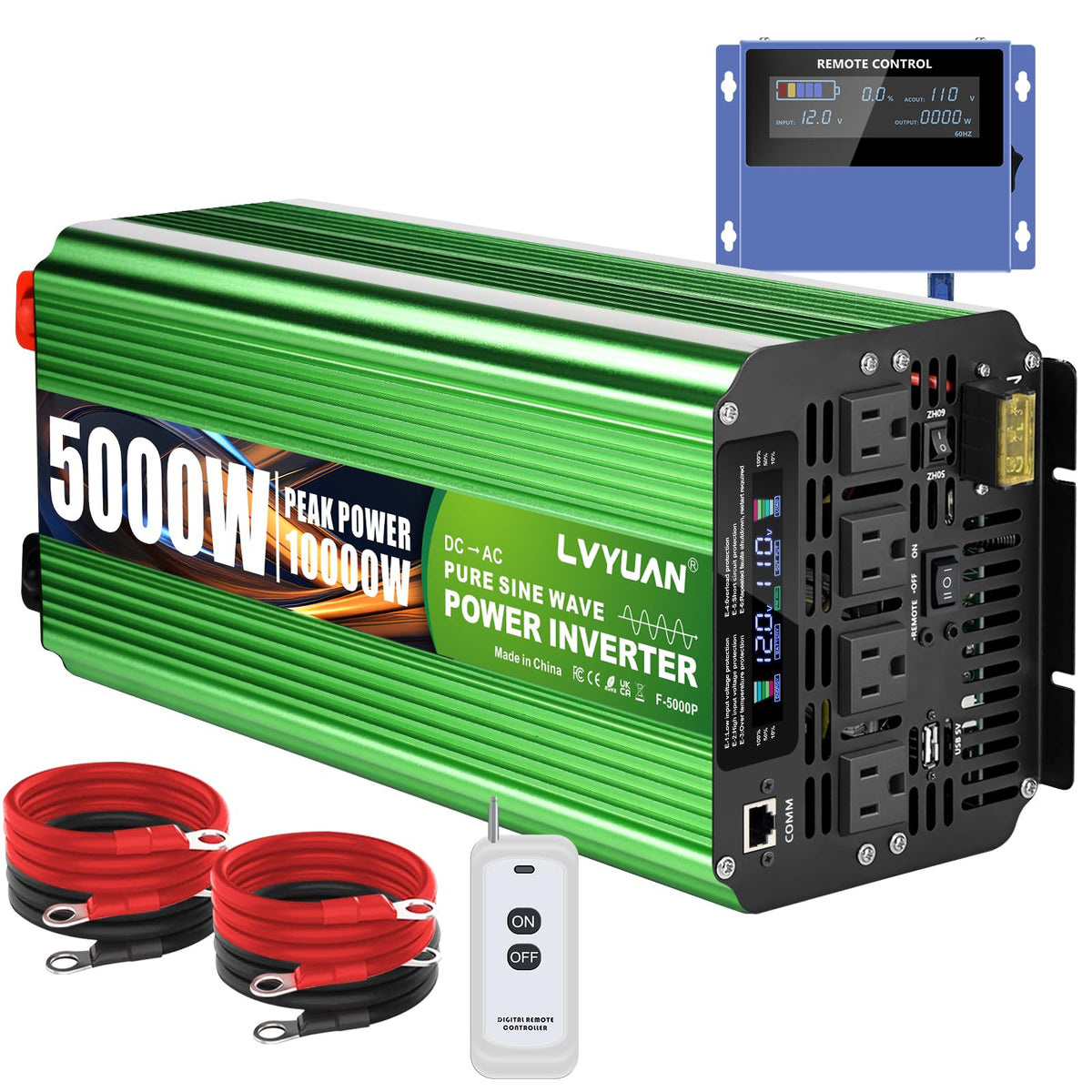 Pure-Sine-Wave Inverter with Remote and AC Outlets
