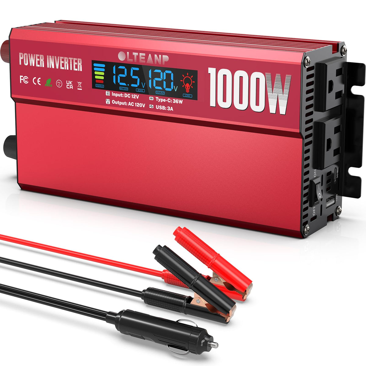 12V Car Inverter with LCD and USB Charging Ports