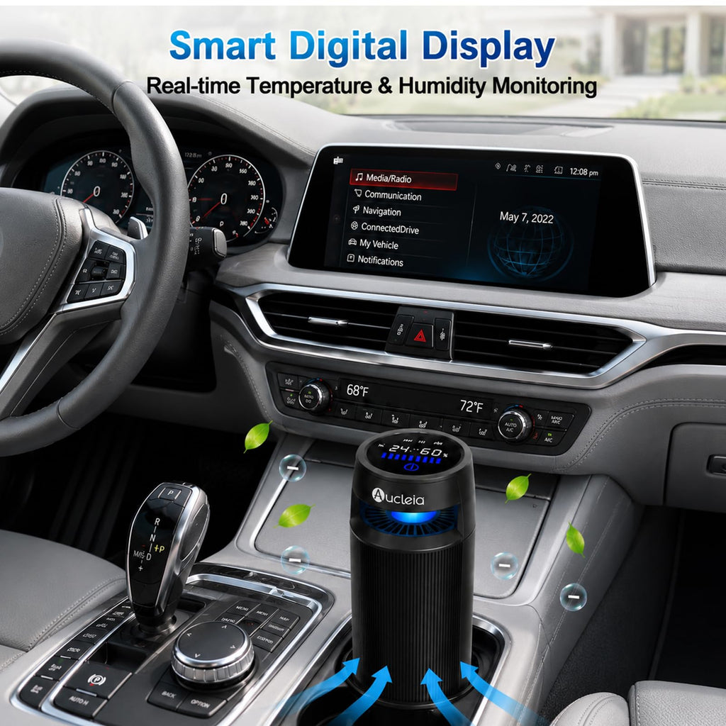Cup-Holder Air Purifier with Monitoring Display
