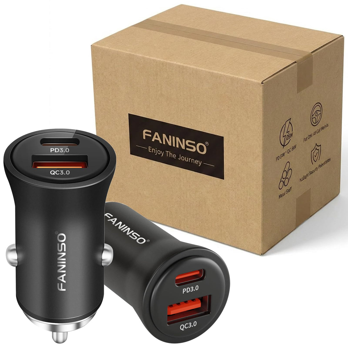 Dual-Port USB-C and USB-A Car Charger