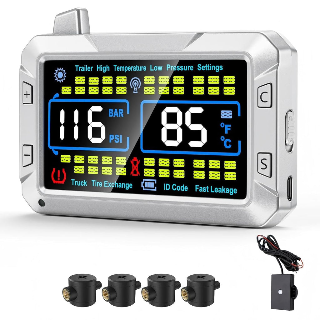 RV Tire Pressure Monitor with Flow-Through Sensor Options