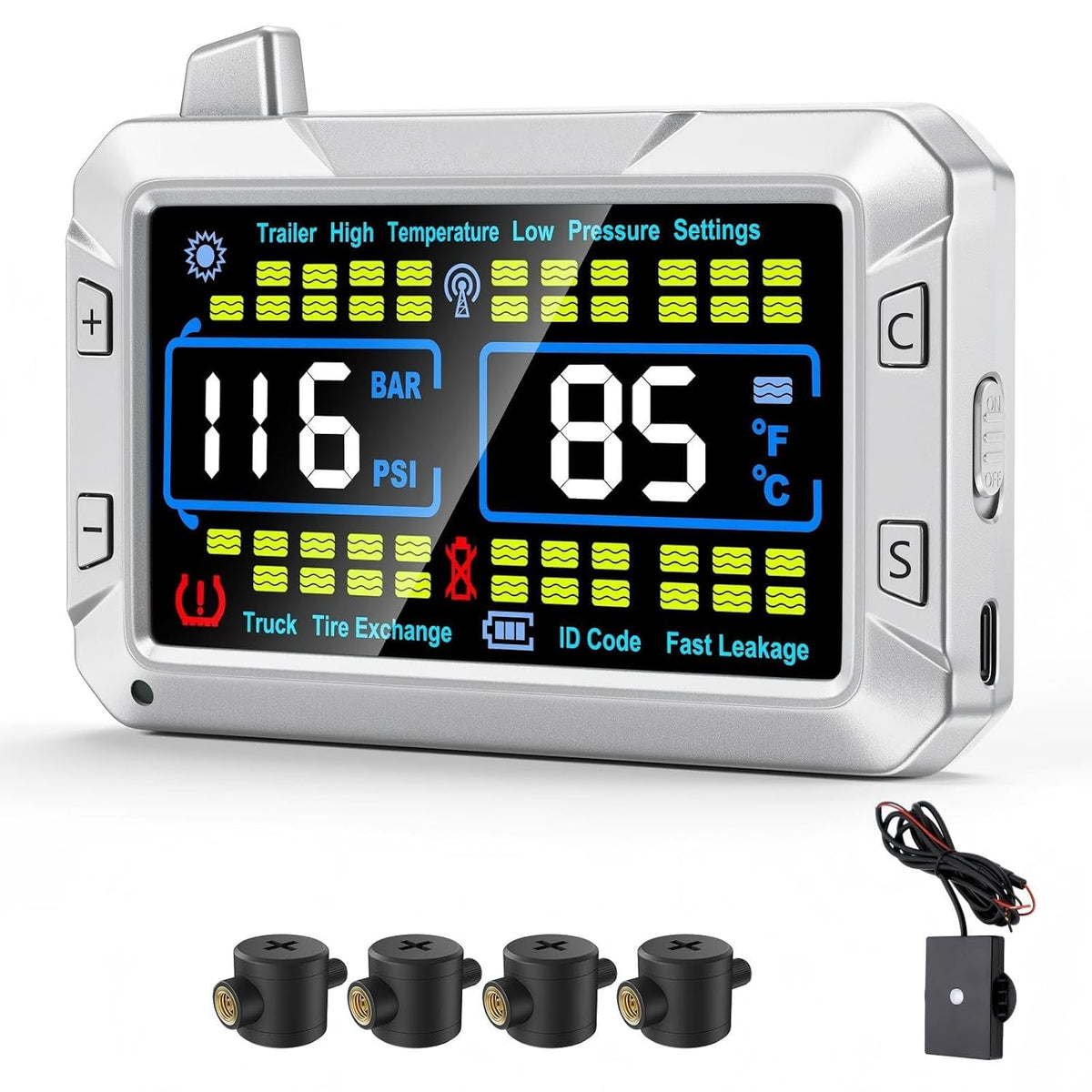 RV Tire Pressure Monitor with Flow-Through Sensor Options