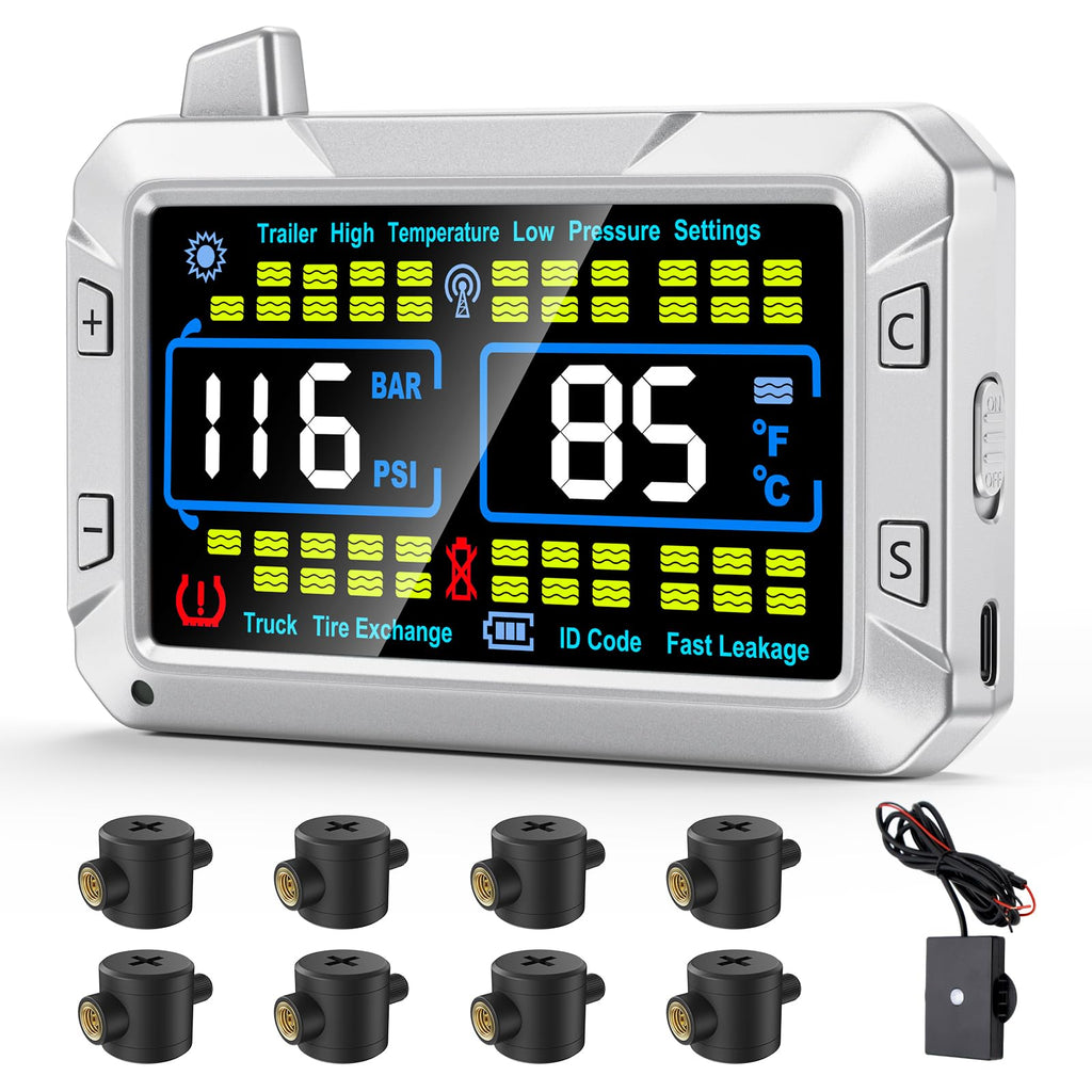 RV Tire Pressure Monitor with Flow-Through Sensor Options