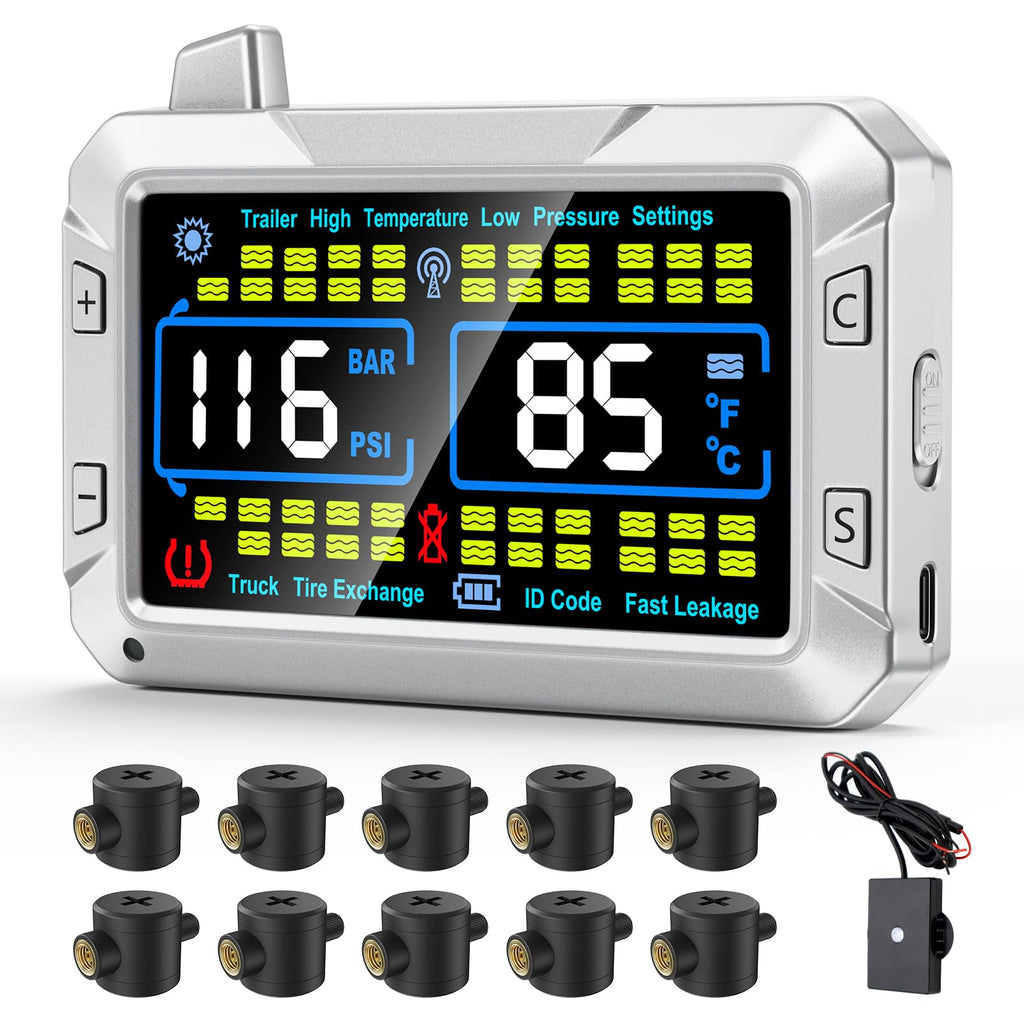 RV Tire Pressure Monitor with Flow-Through Sensor Options