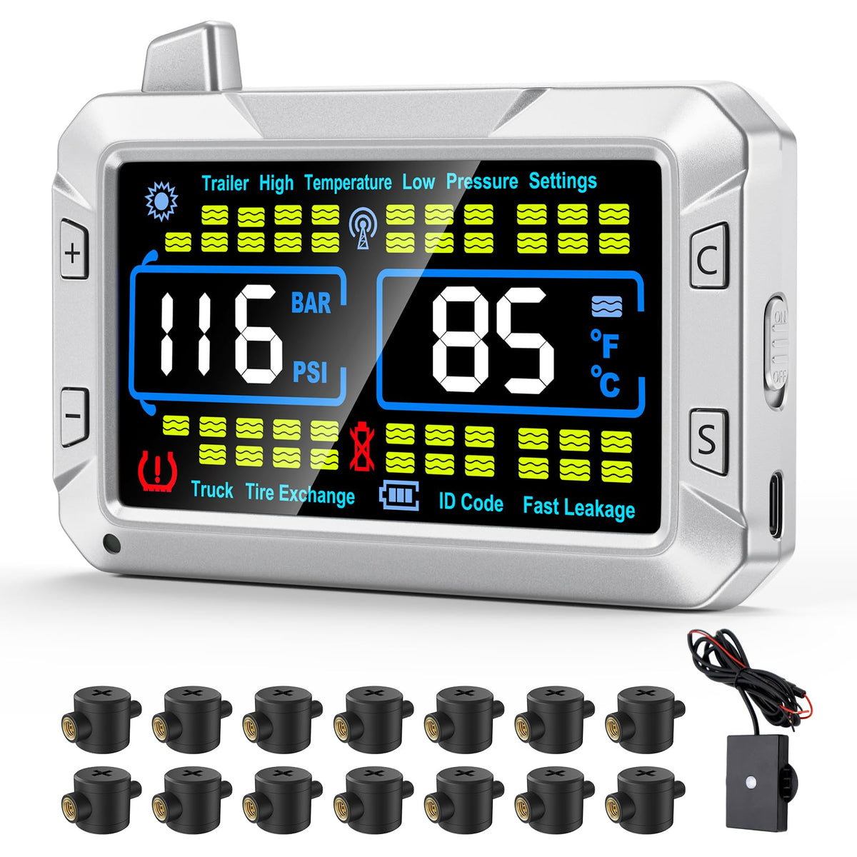 RV Tire Pressure Monitor with Flow-Through Sensor Options