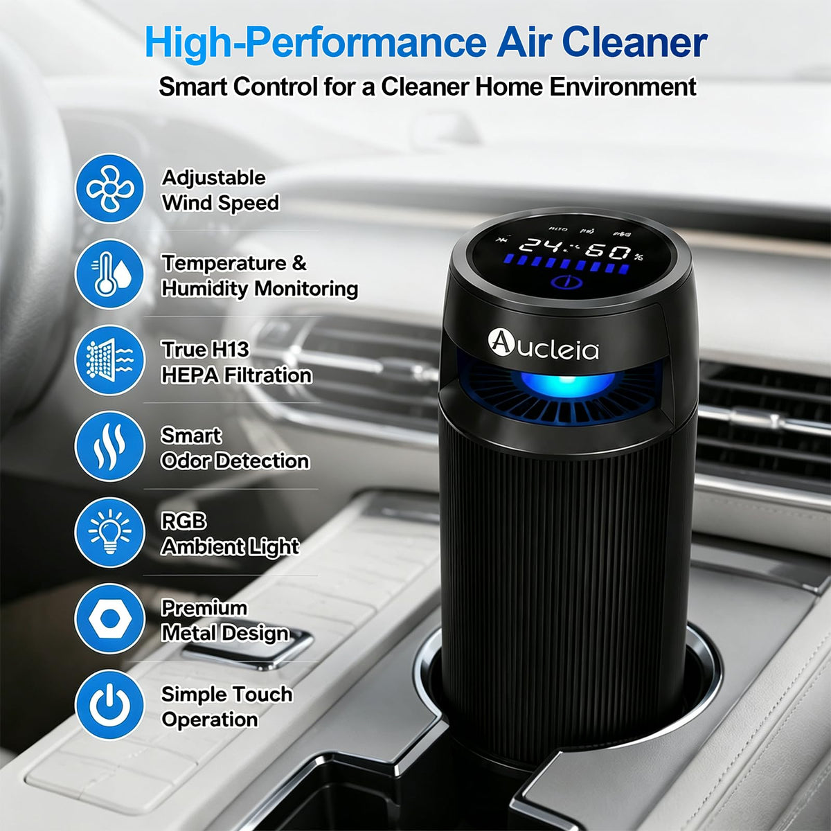Cup-Holder Air Purifier with Monitoring Display
