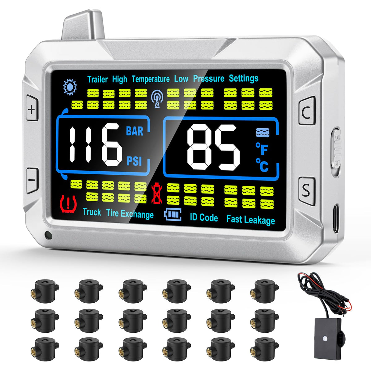RV Tire Pressure Monitor with Flow-Through Sensor Options