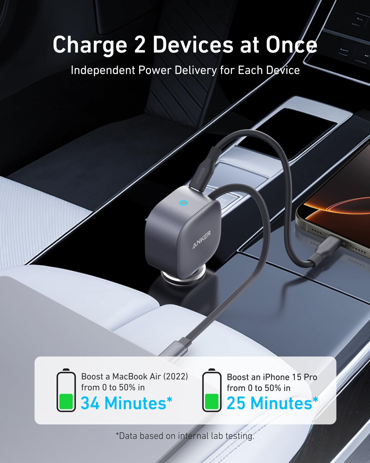 75W Retractable Car Charger and Wireless Charging Stand Bundle