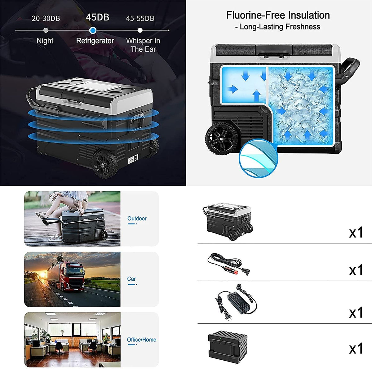 Wheeled Portable Car Refrigerator, 55 L