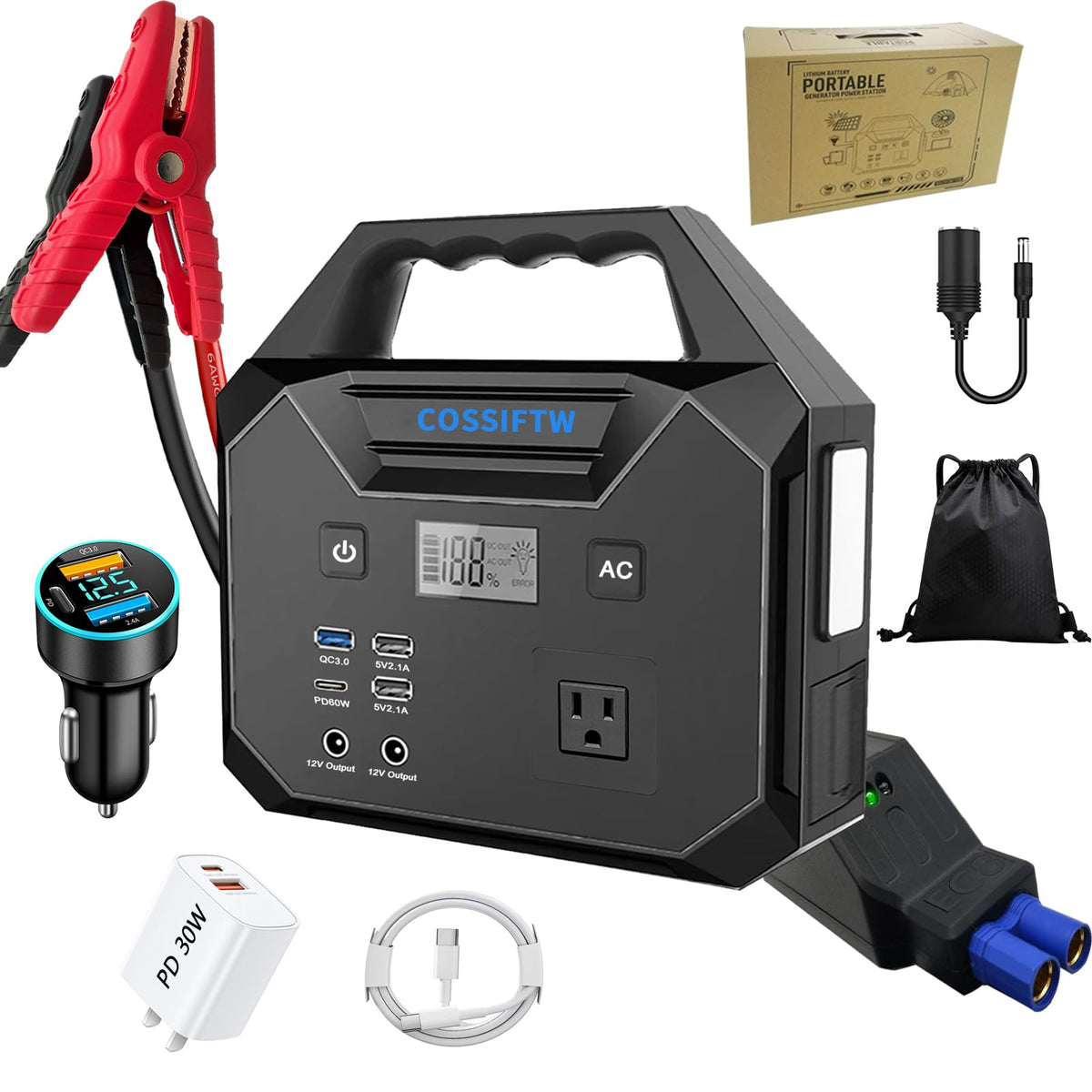 12V Jump Starter with AC, USB and DC Power Outputs