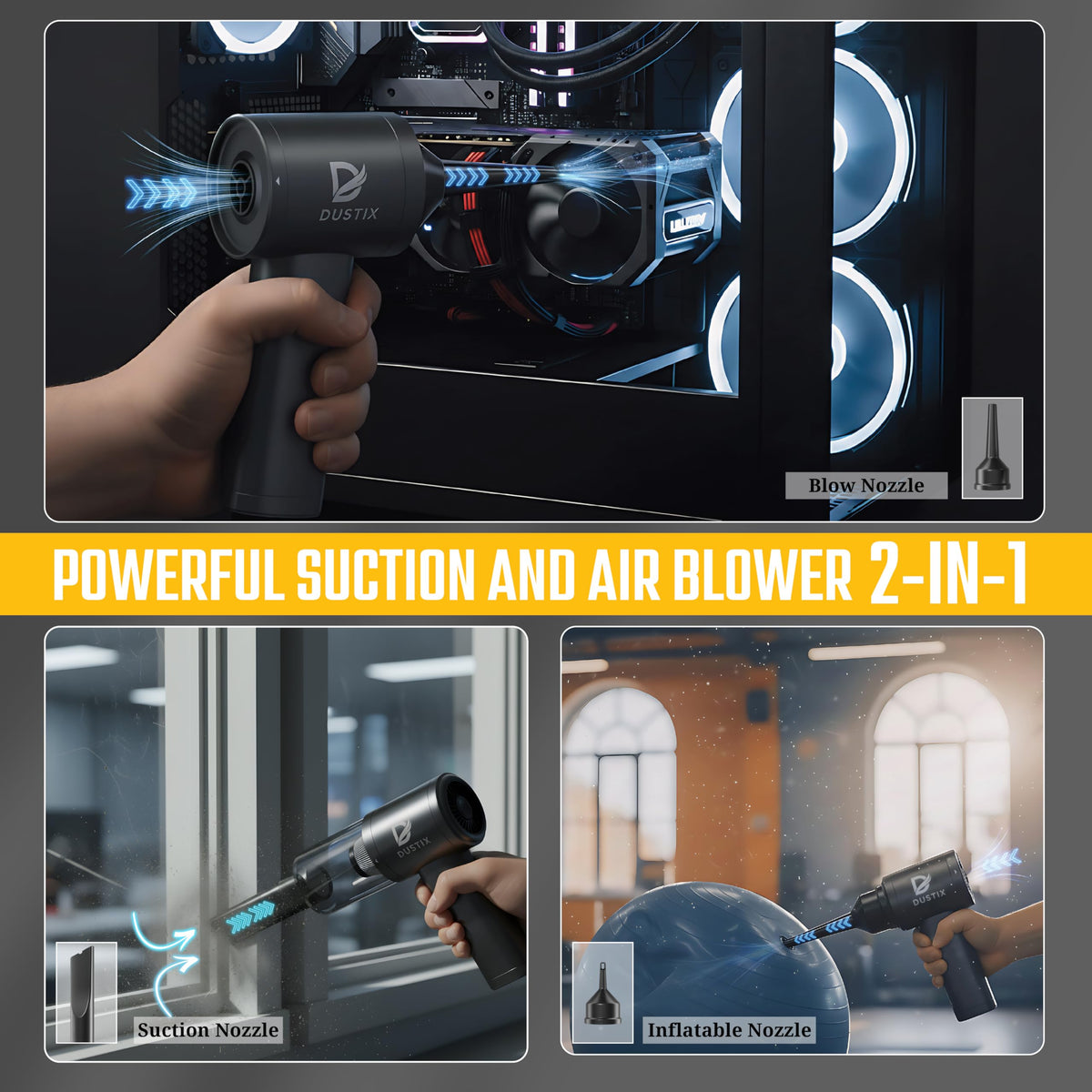 Rechargeable Car Vacuum with Blower and Inflator Functions