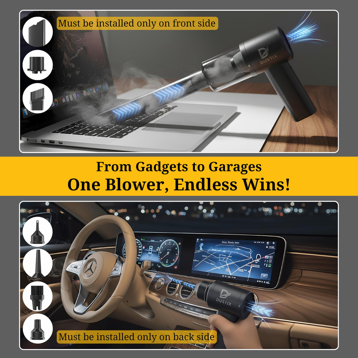 Rechargeable Car Vacuum with Blower and Inflator Functions
