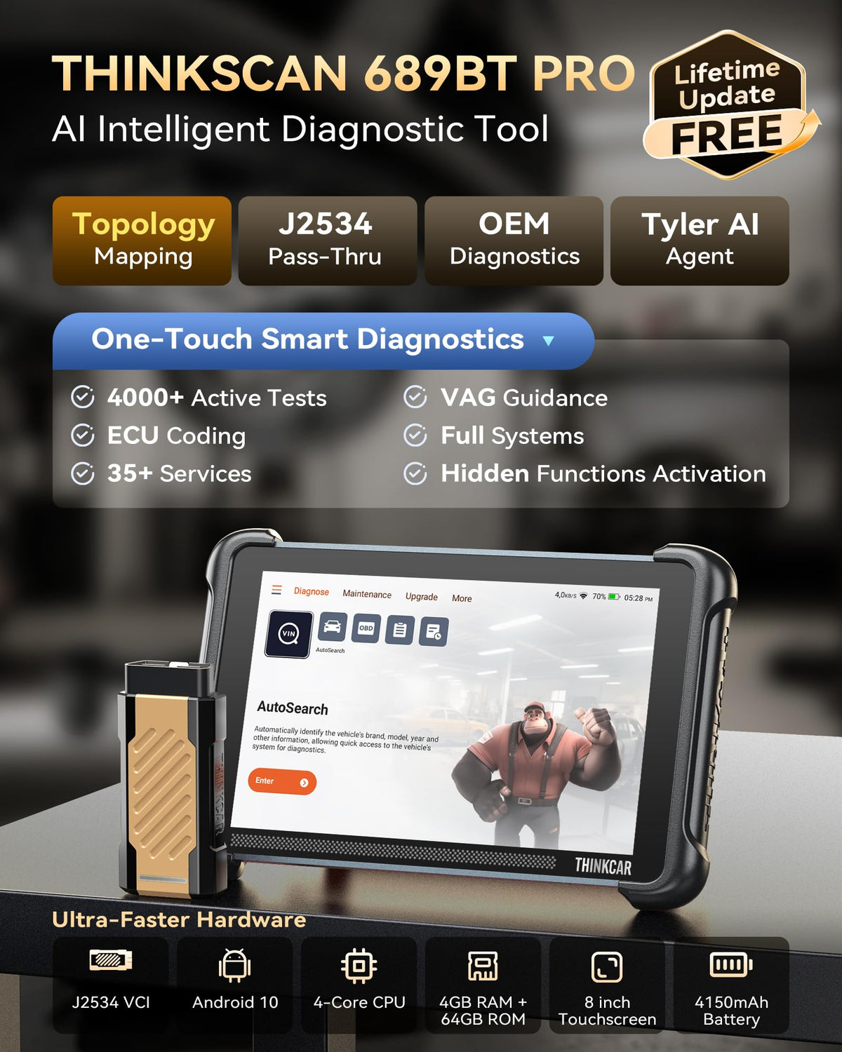 689BT PRO Diagnostic Scanner and FCA Bypass Cable Kit