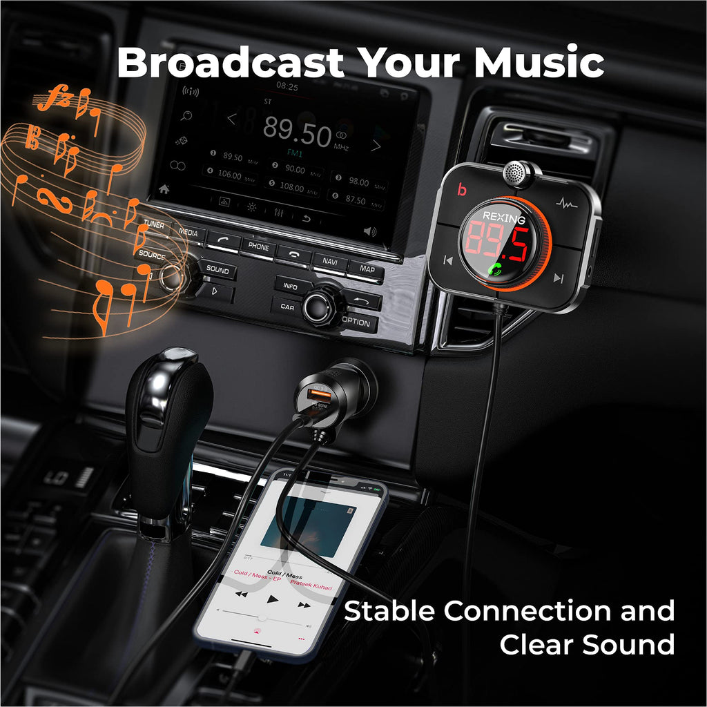 FM and AUX Bluetooth Adapter with MicroSD Playback