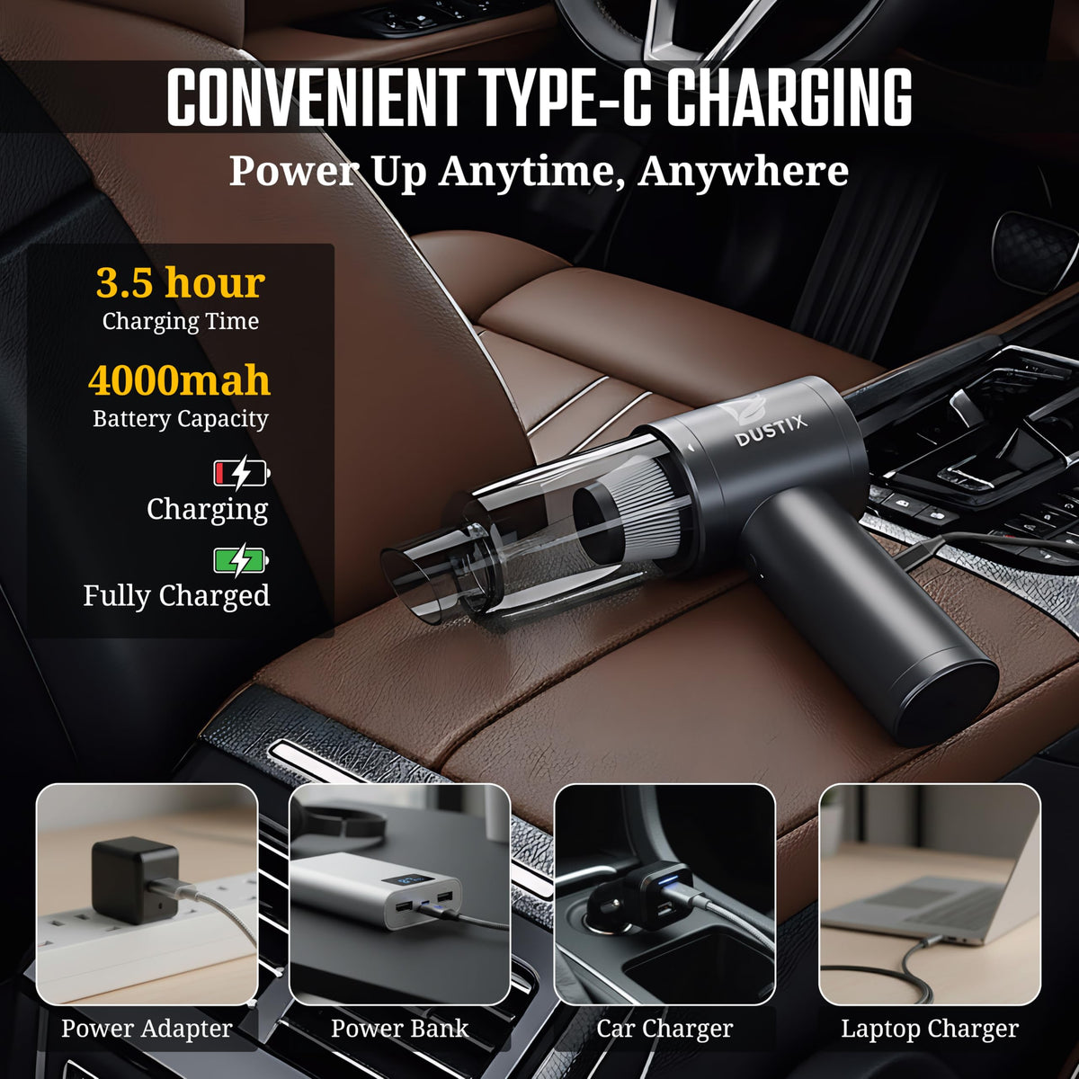 Rechargeable Car Vacuum with Blower and Inflator Functions