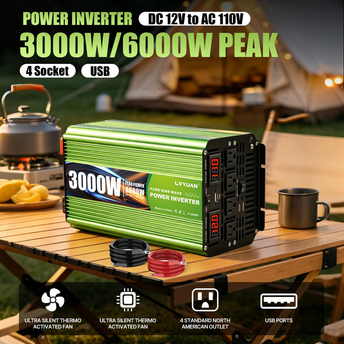 Pure-Sine-Wave Inverter with Remote and AC Outlets