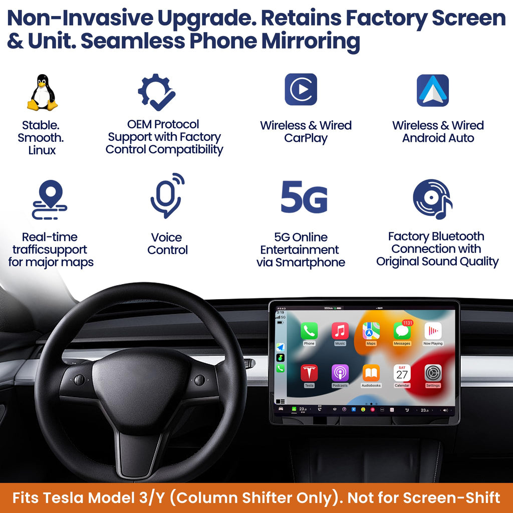 CarPlay and Android Auto Module for Tesla Model 3/Y